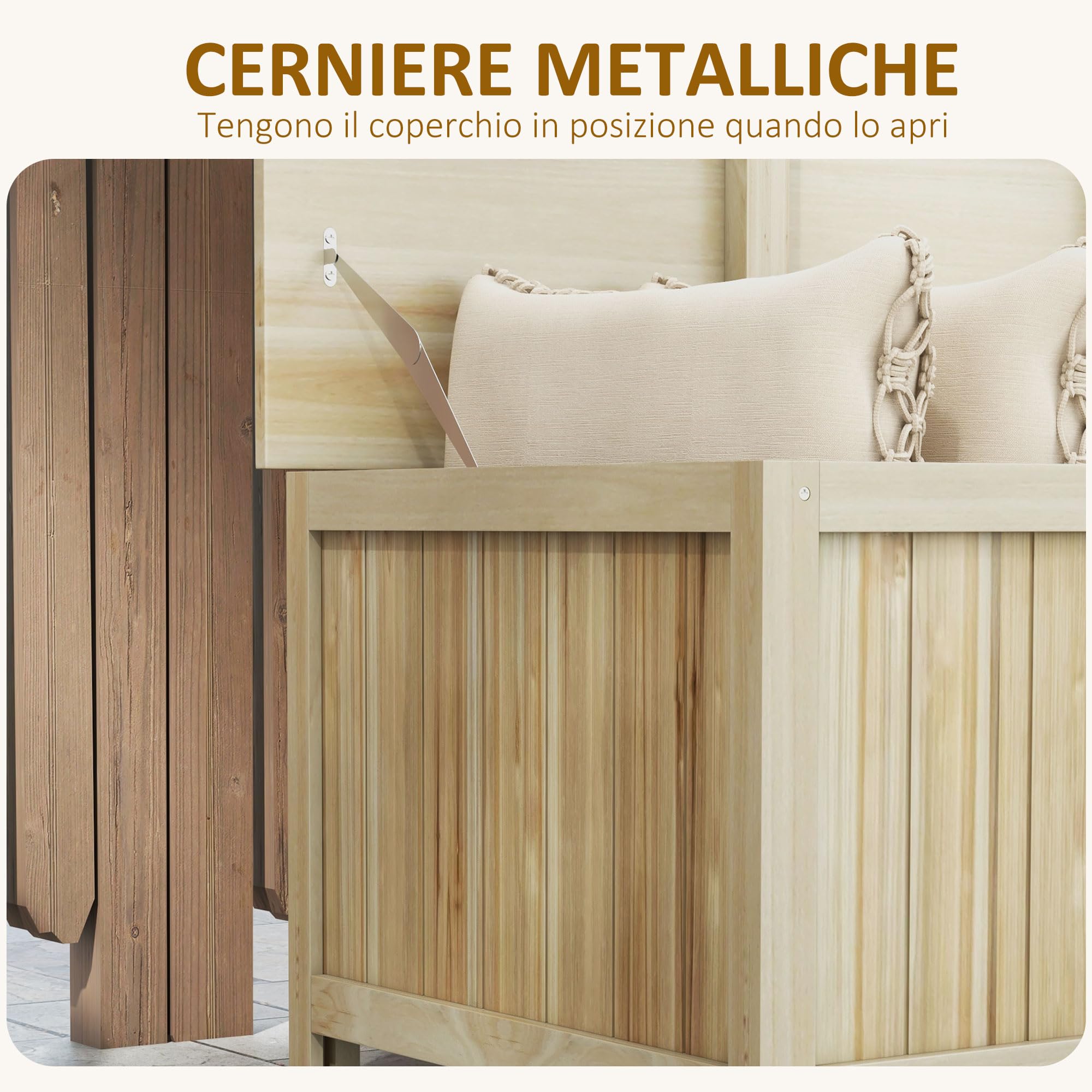 Outsunny Panca Contenitore da Giardino da 172L in Legno di Abete, Baule da Esterno 120x55x45cm Colore Legno