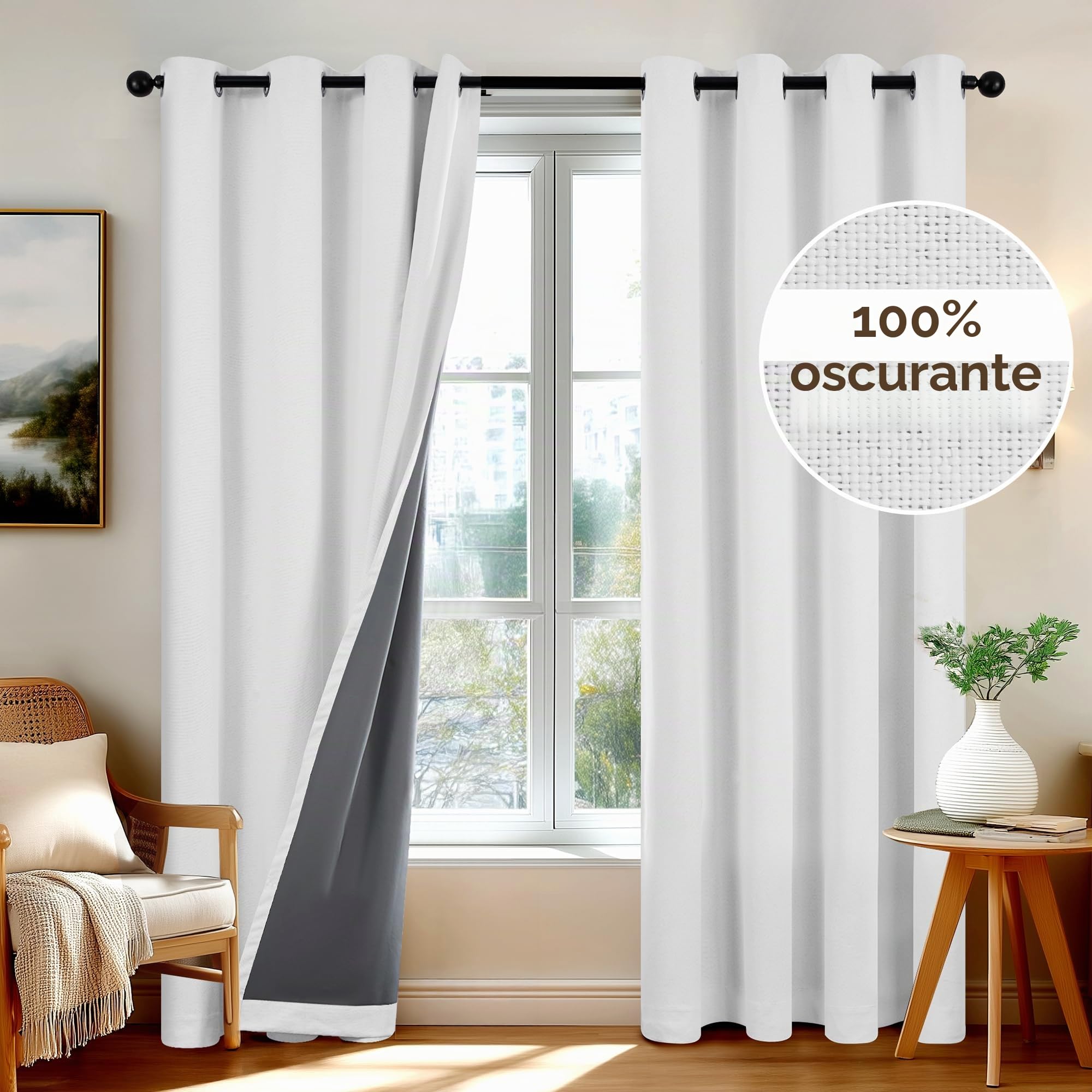 Deconovo Tende per Interni Oscuranti 100% con Occhielli – Set di 2 Tende Termiche Isolanti in Tessuto Effetto Lino, 140x290 cm, Grigio Perla, per Camera da Letto e Soggiorno