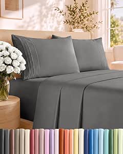 Queen Size 4 Piece Sheet Set - Breathable & Cooling Sheets - Dark Grey