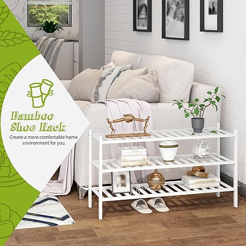 Miniatura 54 de BMOSU - Estante de zapatos pequeño apilable de 3 niveles de bambú premium, organizador de almacenamiento para pasillo, armario, sala de estar y