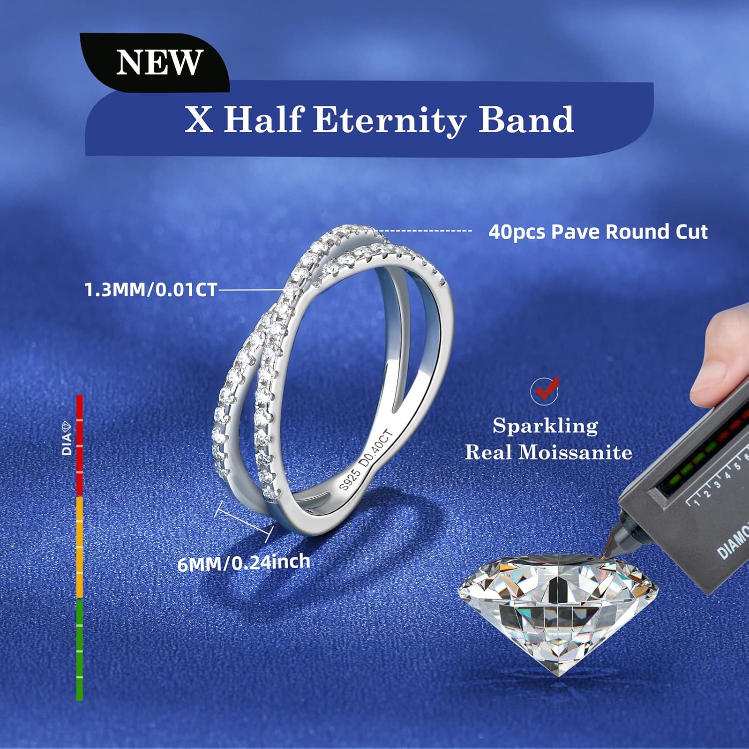 AINUOSHI Eternity Ring, 925 Sterling Silver Moissanite Stacking Rings for Women 2mm Round Cut Ideal Trendy Engagement Wedding Band Size 4-10 - Image 3