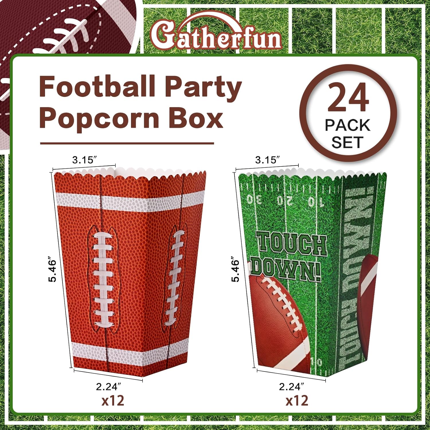 Gatherfun Football Party Supplies Kit for 24 - Popcorn Boxes,Popcorn Buckets for Birthday, Tailgate Celebrations | Football Party Favors & Decorations Set - Image 2