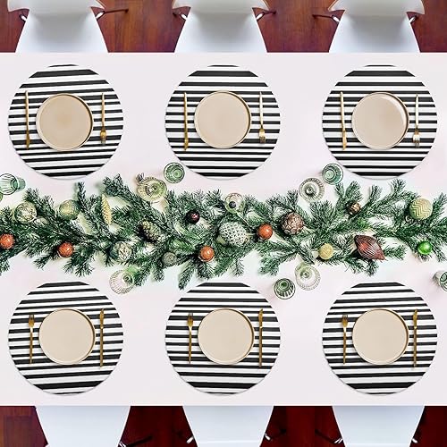 Miniatura 7 de Black White Stripes PVC Plate Mat, Washable Non Slip Heat Resistant Placemats for Kitchen, Set of 6