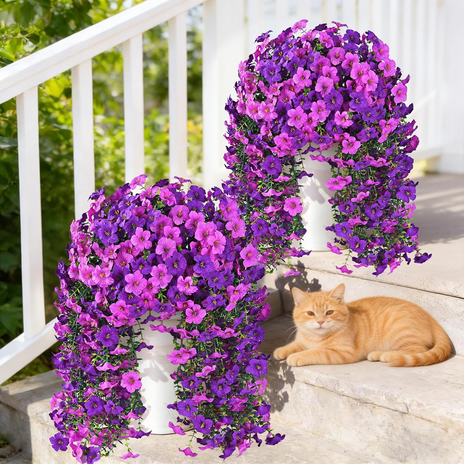 Realistic Artificial Flowers for Outdoors, 8 PCS Full UV Resistant Artificial Outdoor Flowers, Large Size Faux Flowers for Outdoor planters Fake Hanging Flowers Plants for Porch, Front Door, Garden