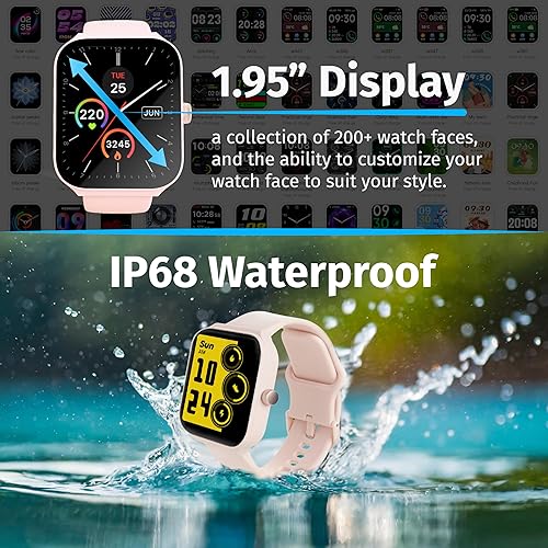 Miniatura 5 de SLIDE Reloj inteligente de fitness para hombres y mujeres (rosa) Bluetooth 5.3 (hacer llamadas), habilitado para Alexa, pantalla HD grande de 1.95