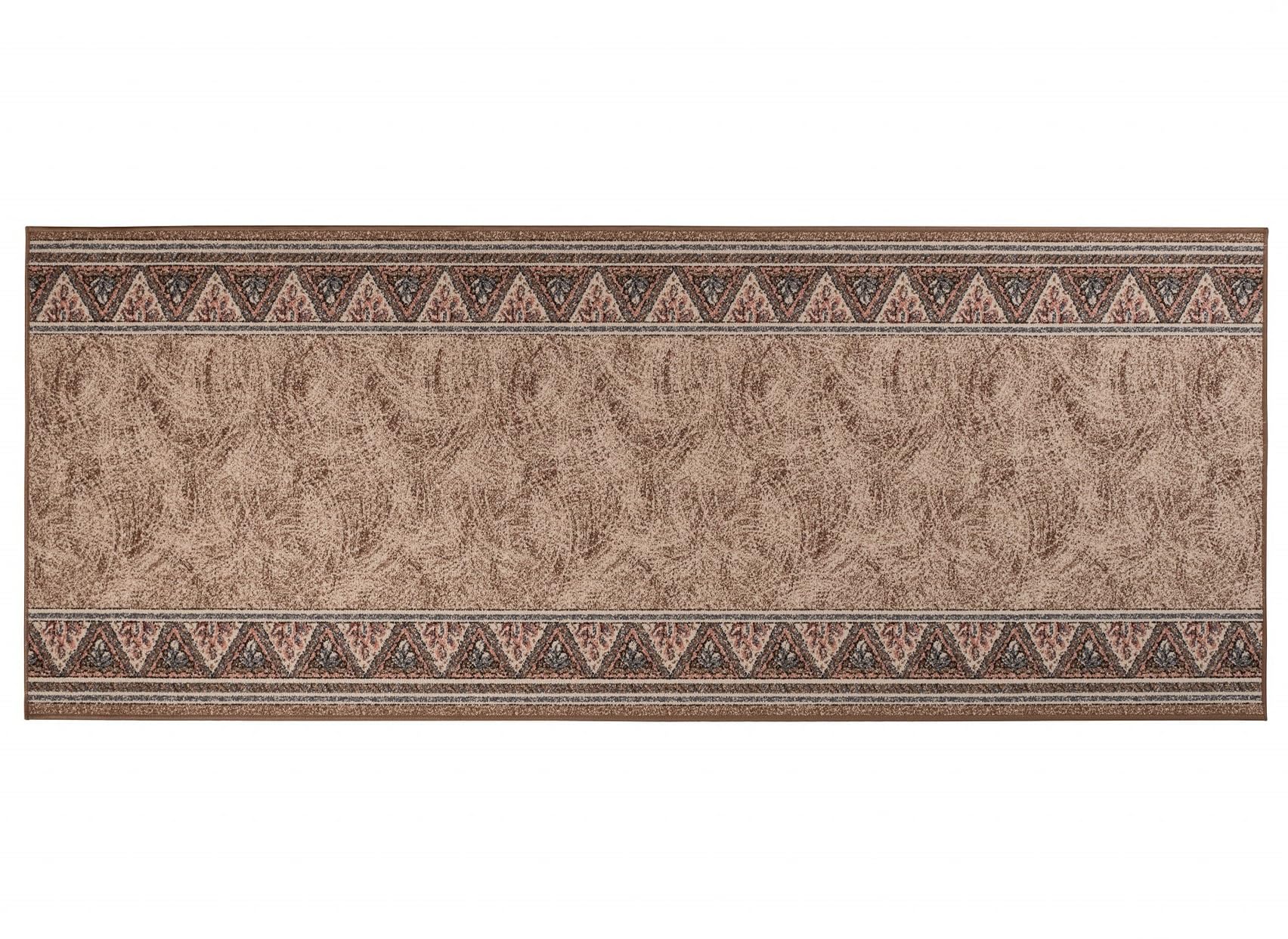 TAPISO Anti Rutsch Teppich Läufer rutschfest Brücke Meterware Oriental Floral Design Meliert Braun Beige Flur Küche Wohnzimmer 67 x 300 cm