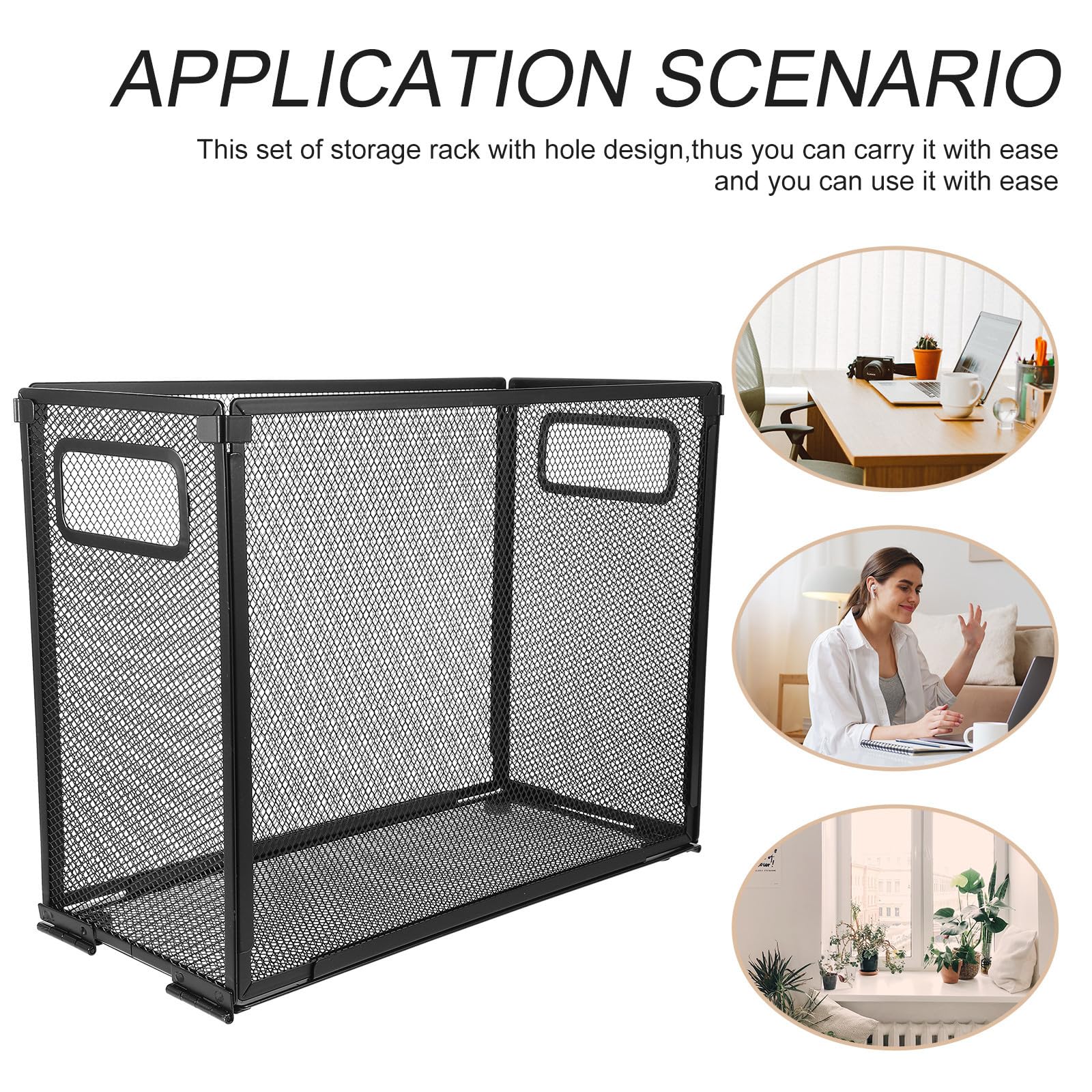 SHINEOFI Organizador de Archivos de Escritorio de Malla de Hierro Negro, Soporte Plegable para Documentos y Papeles, Cesta Multifuncional para Oficina y Dormitorio Escolar