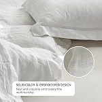 Simple et opulence 100% Ensemble de couverture de couettes en lin lavé avec brodé, taille du roi(104"x92),3 Pièces Soft Respirant Comforter Set avec fermeture de bouton,1 Couverture de coudée et 2 Oreillers (blanc naturel)