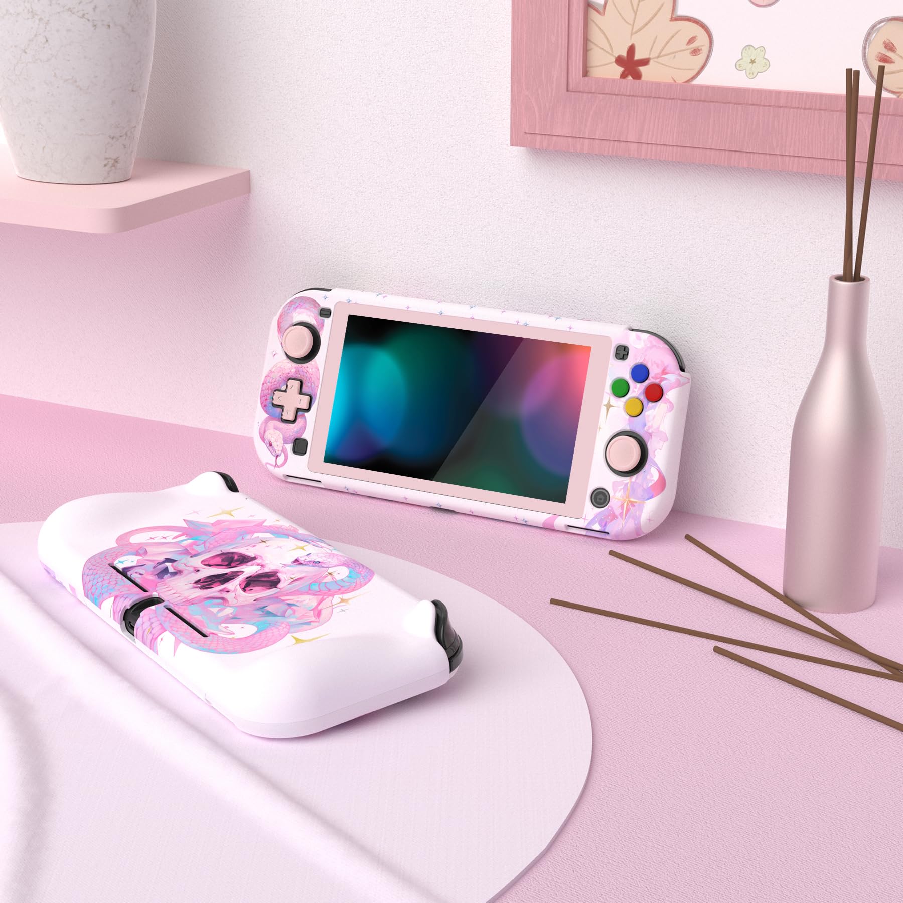 playvital ZealProtect Protective Case for Nintendo Switch Lite, Hard Shell Grip Cover for Nintendo Switch Lite w/Screen Protector & Thumb Grip Caps & Button Caps - Celestial Serpent's Embrace - 3