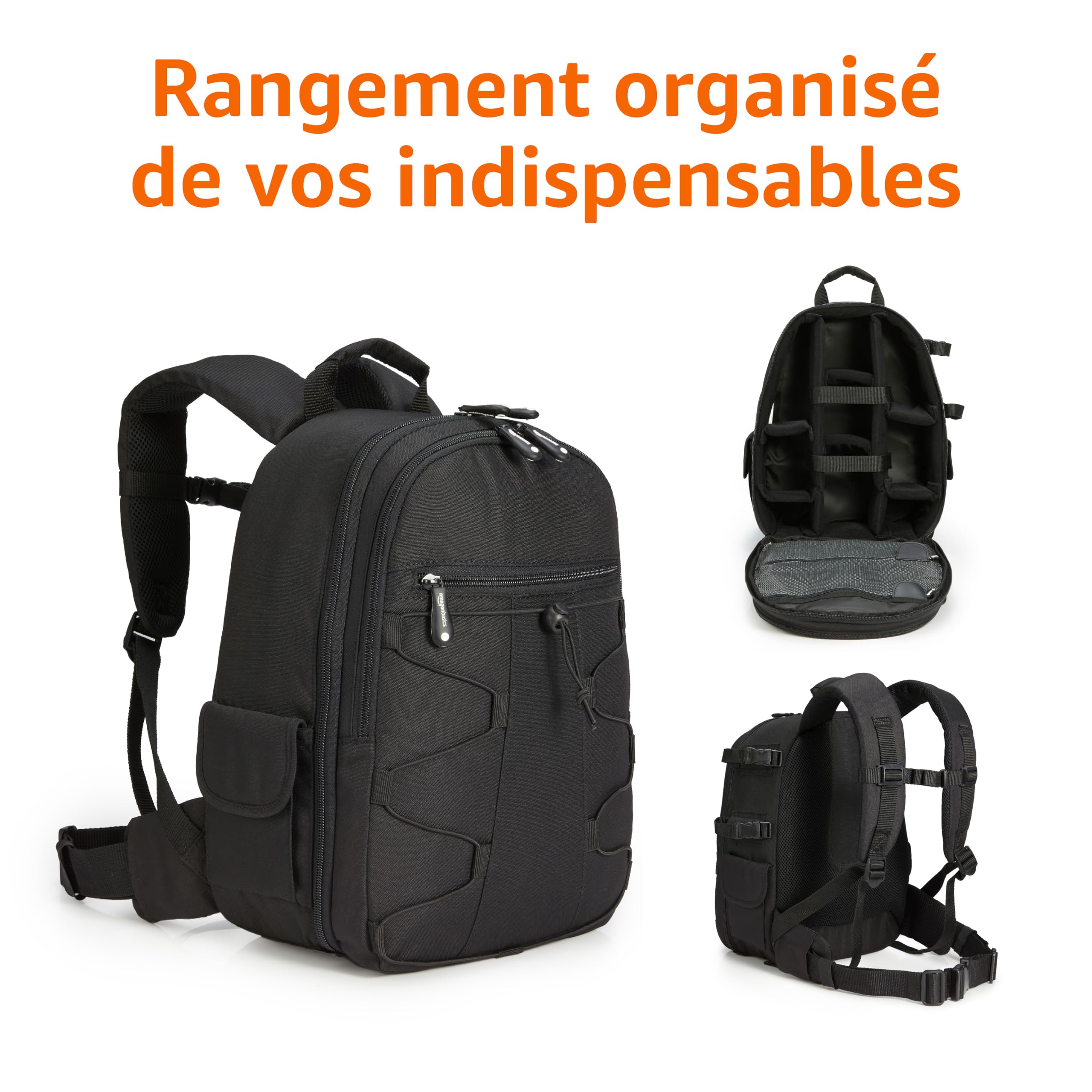 Amazon Basics Sac à Dos pour Appareil Photo Grande Capacité 30 x 15 x 37 cm Noir