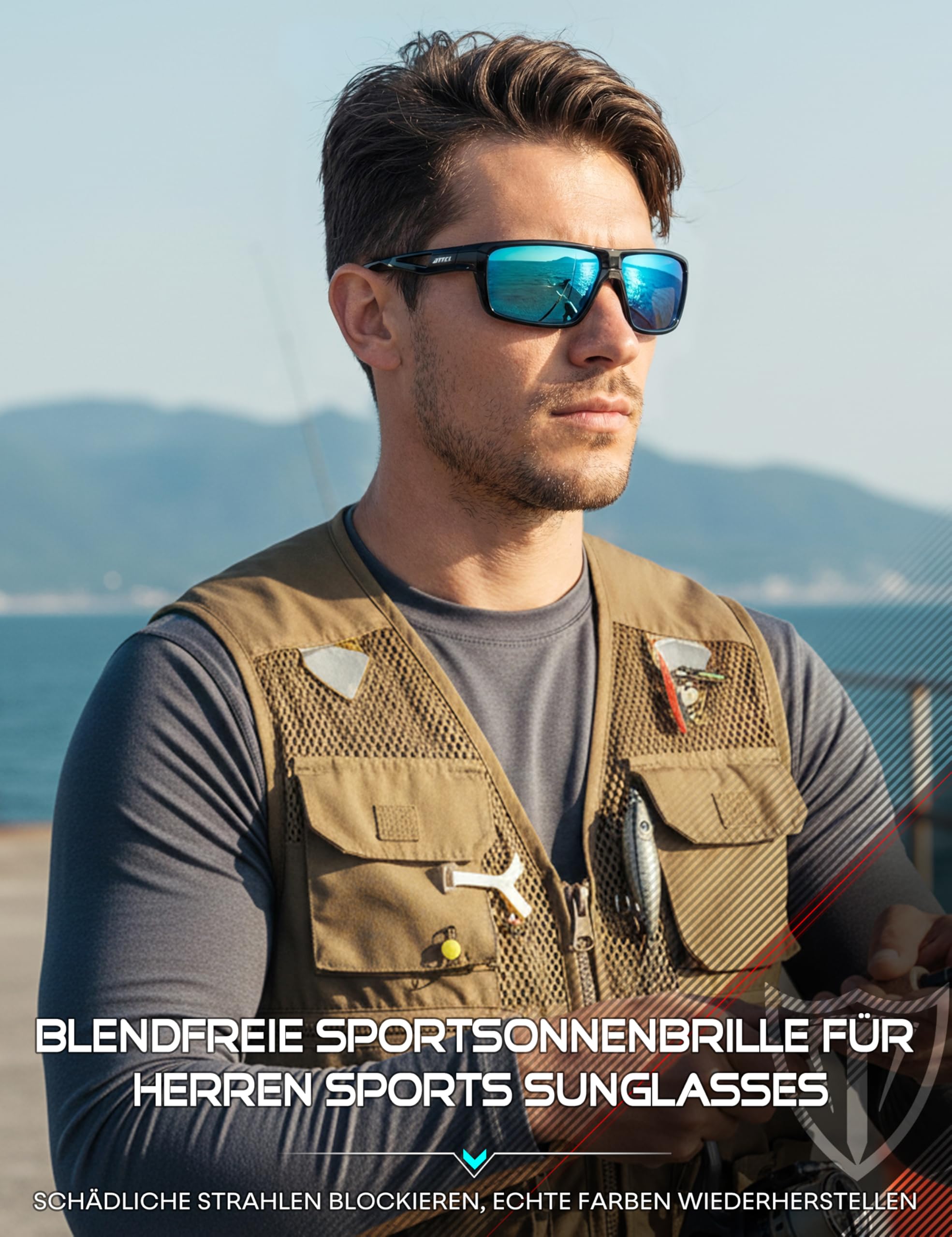 ATTCL Sonnenbrille Herren Polarisiert Sport UV400 TR90 Wrap-Around Leicht | HD TAC Linse, Blendschutz, Rutschfeste Tempel und Nasenpolster, Radfahren, Autofahren, Angeln, Golf, Cat 3