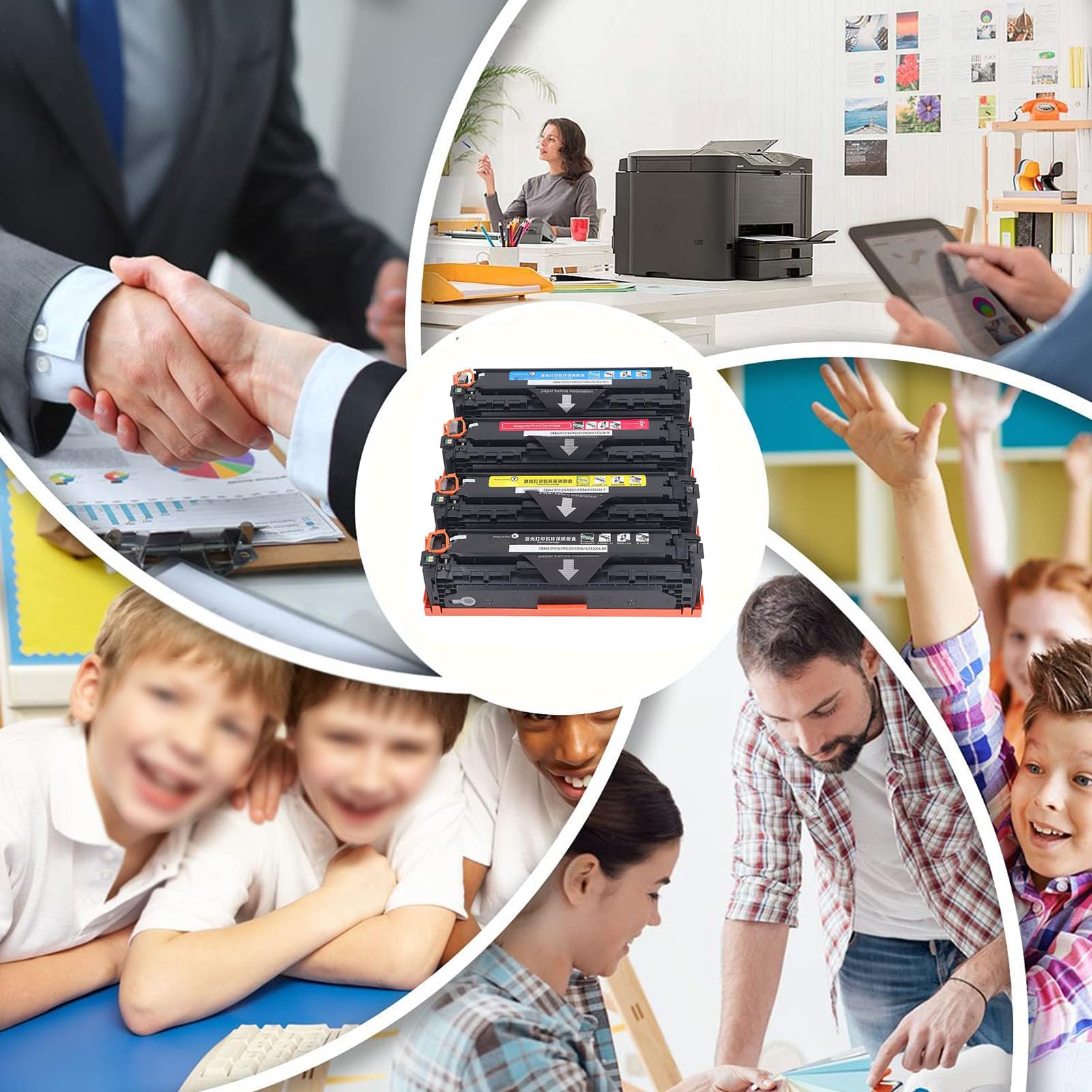 Ausla Confezione da 4 Cartucce Toner Sostitutive per Stampante 125A CB540A CB541A CB542A CB543A Inchiostro per Stampante 2200 1400 Pagine, Resa per Ufficio, Casa