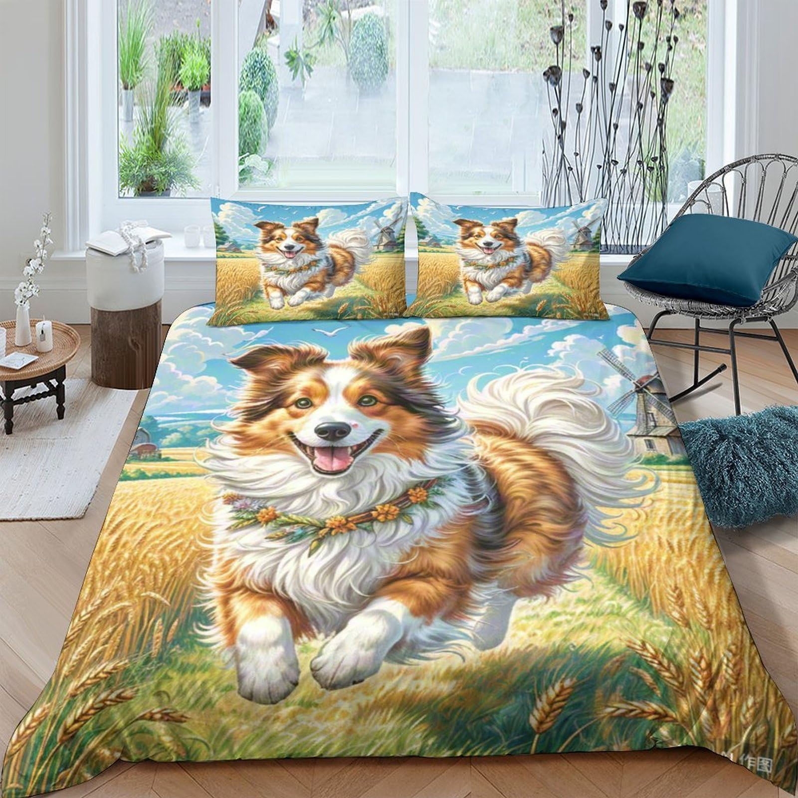Housse de couette Shetland mouton 3D 220x240cm en microfibre douce avec sa taie d'oreiller pour lit