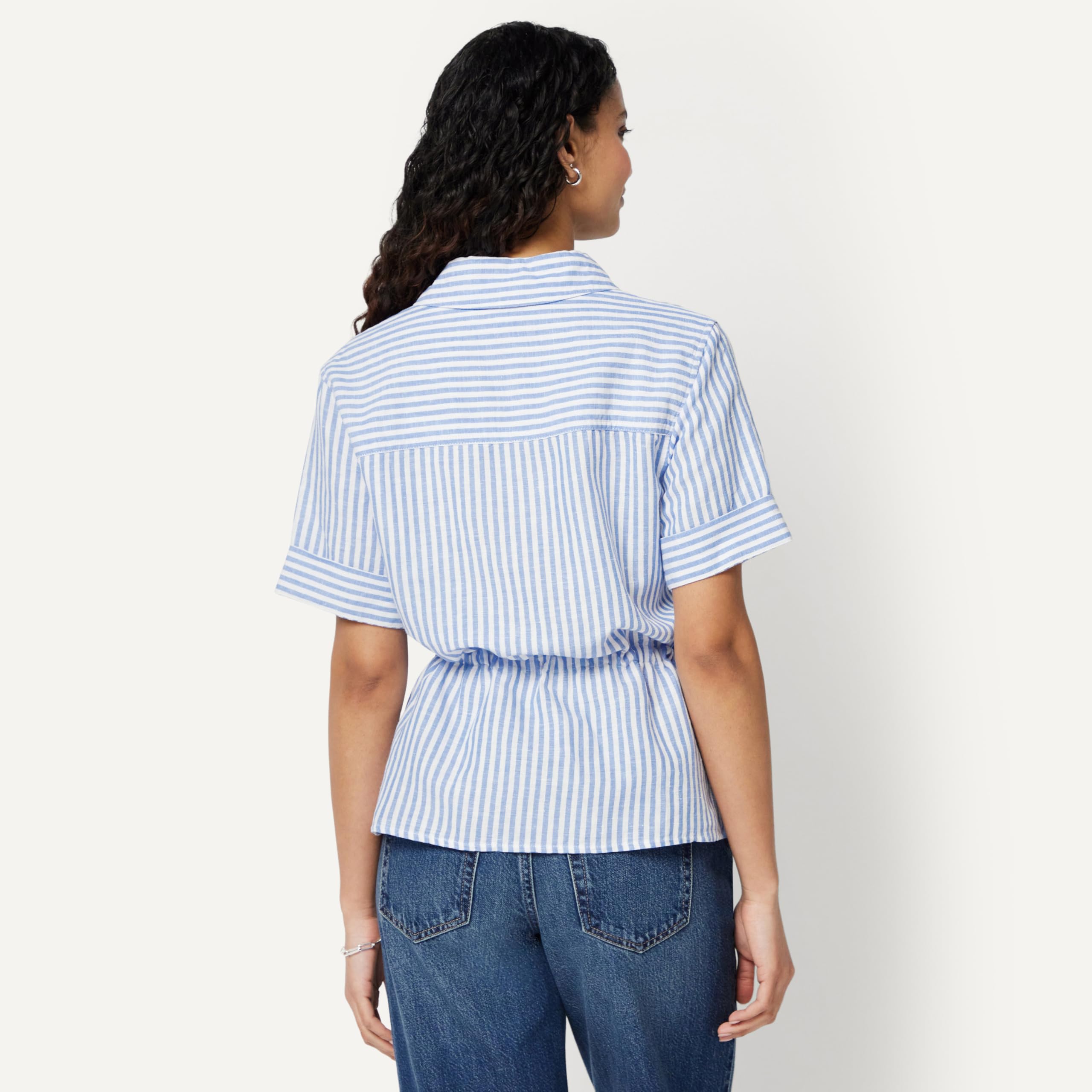 Amazon Essentials Camicia a Maniche Larghe e Regolabile in Vita, in Misto Lino, Vestibilità Comoda Donna