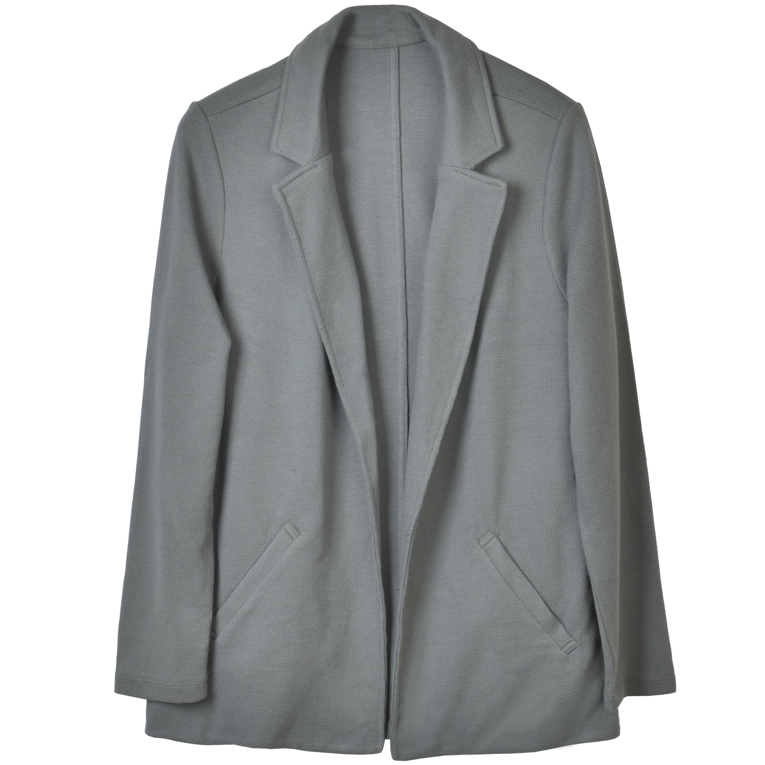 Womens Casual Cotton Blend Knit Blazer - Long Sleeve Solid Color Office Work Jacket with Stretch Open Front