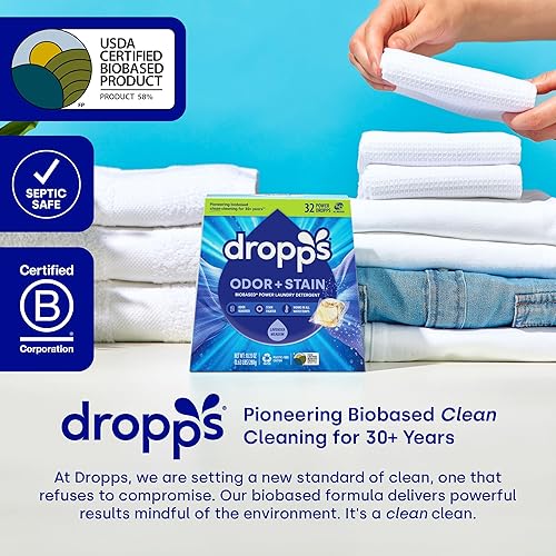 Miniatura 39 de Dropps Odor & Stain - Cápsulas de detergente para ropa a base de biológicas, Crisp Breeze (32 cápsulas), cápsulas de lavandería compatibles con HE
