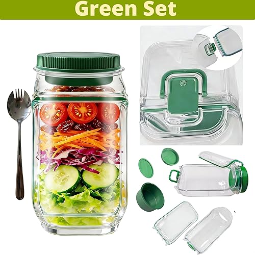 Miniatura 5 de Salad Pod Mason Jar Side Open For Office, Travel, Gym & Picnic With Dressing Cup & Lid - Leak Proof Salad Container For Lunch - Safe, User-Friendly