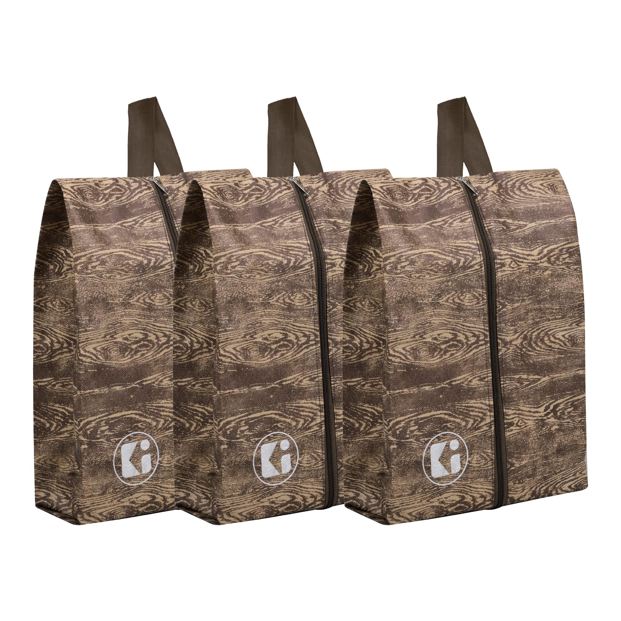 kuber industries Pack of 3 Shoe Bag for Travel | Drawstring Footwear Pouches & Toiletries Packing Bags/Covers for Travelling | Wooden Brown-picture-26