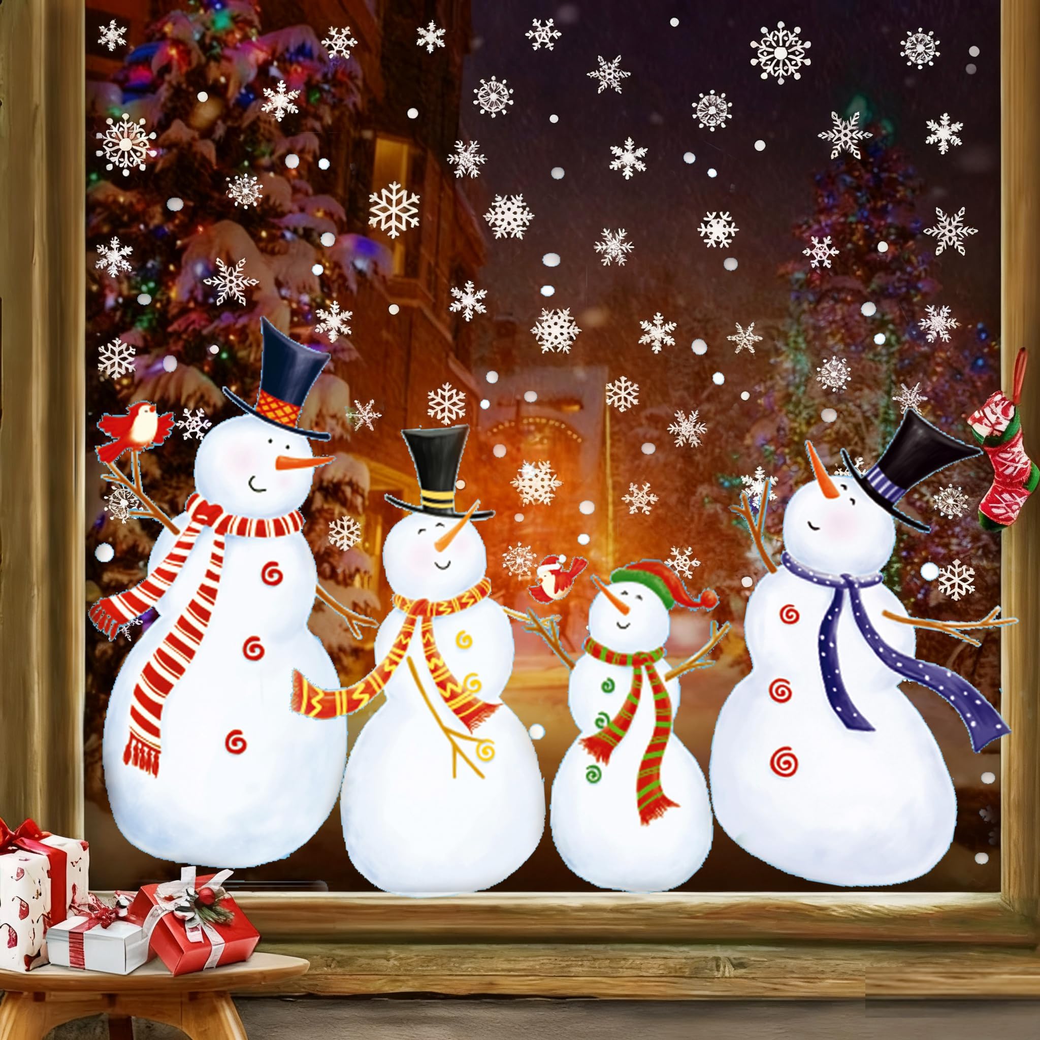 Christmas Window Clings Snowman Window Clings Snowflakes Decals Static Stickers for Christmas Decorations Indoor Décor Ornaments Xmas Party Supplies