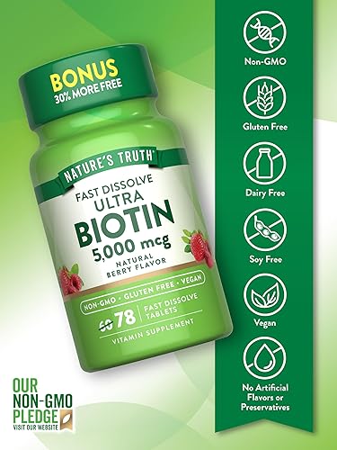 Miniatura 3 de Nature's Truth Biotin 5000mcg  78 Fast Dissolve Tablets  Natural Berry Flavor  Vegan, Non-GMO & Gluten Free