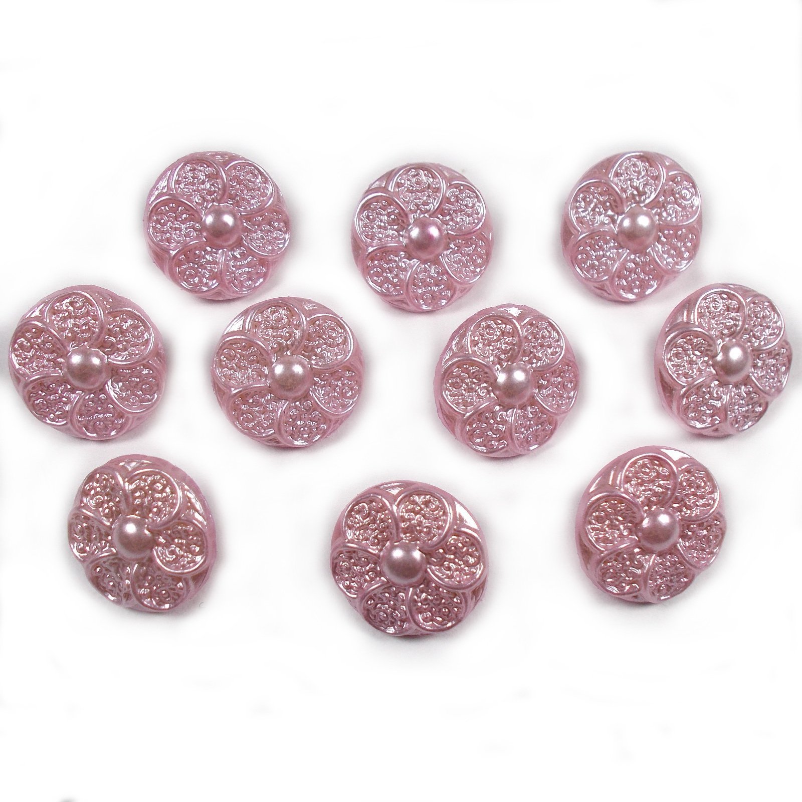 Push The Button Pink Pastel Ornate Pearl Flower Plastic Buttons 12Mm Pack Of 10 (Pink)