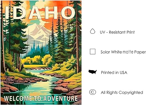 Miniatura 6 de Póster de Idaho - Póster de arte impreso, decoración de pared de paisaje retro de Estados Unidos, pintura de montaña y paisaje de aventura