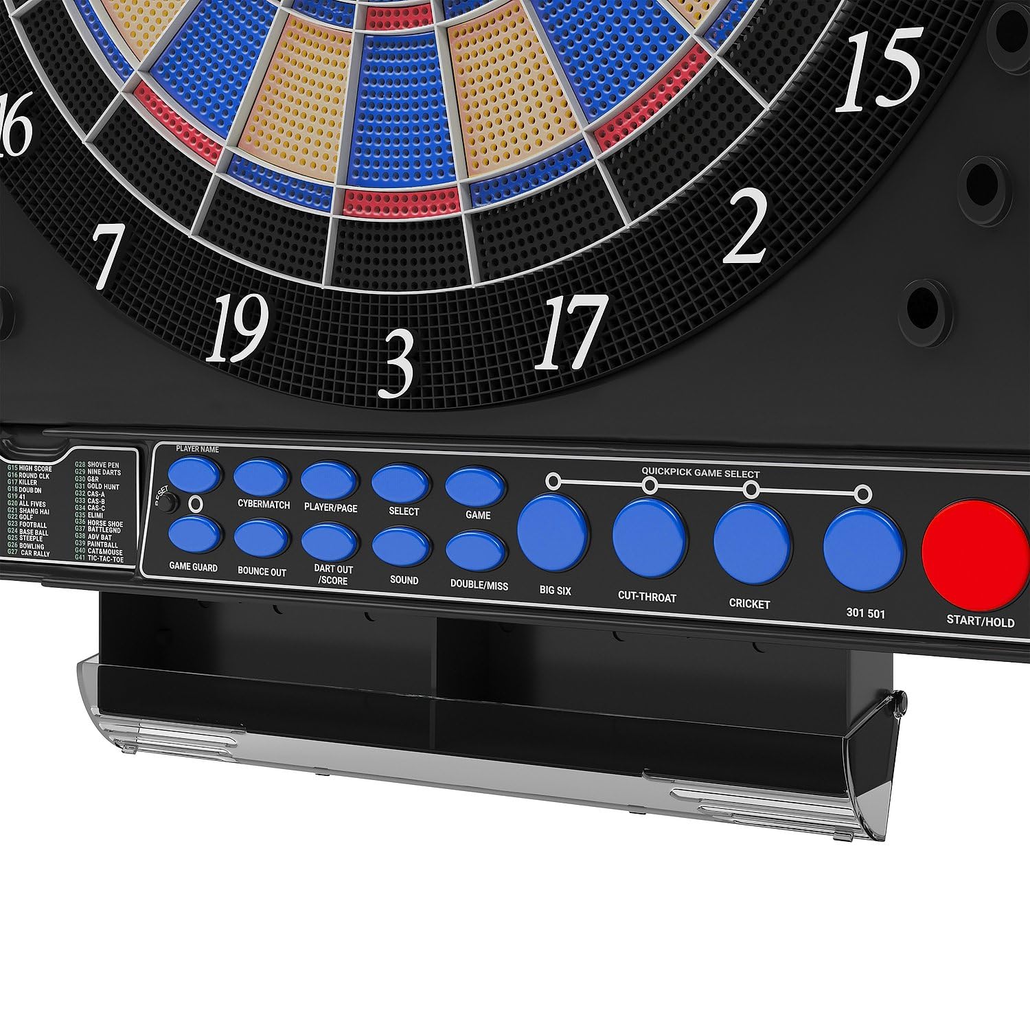 Kings Dart Elektronische Dartscheibe Profi Turnier JX-2000 | Turnierscheibe inkl. 24 Dartpfeilen | 41 Spiele, über 200 Spielvarianten | Laufschrift + Sound | extra dünner Spider