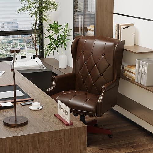 Miniatura 2 de Silla de oficina ejecutiva de cuero con respaldo alto, 330 libras, diseño ergonómico, asiento y respaldo acolchados gruesos, con botones,