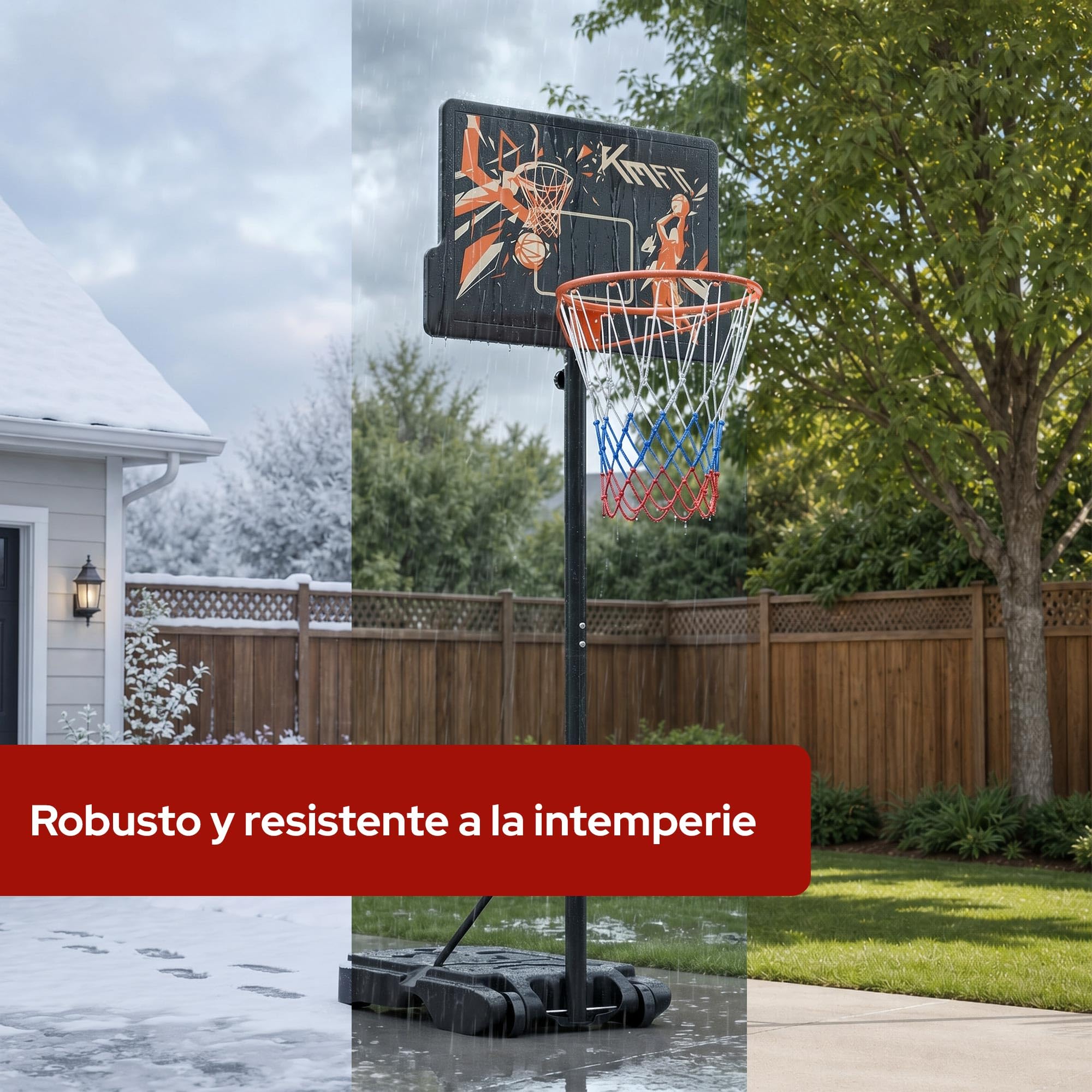 KM-Fit Canasta Baloncesto Ajustable 110–210 cm | Soporte de Baloncesto con Ruedas & Soporte para Balón | Canasta Exterior para Niños y Principiantes | Incluye 2 Redes