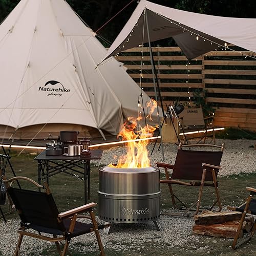 Miniatura 5 de TURBRO Fogata sin humo de 19 pulgadas para quema de madera al aire libre, estufa portátil de acero inoxidable con soporte, bandeja de ceniza