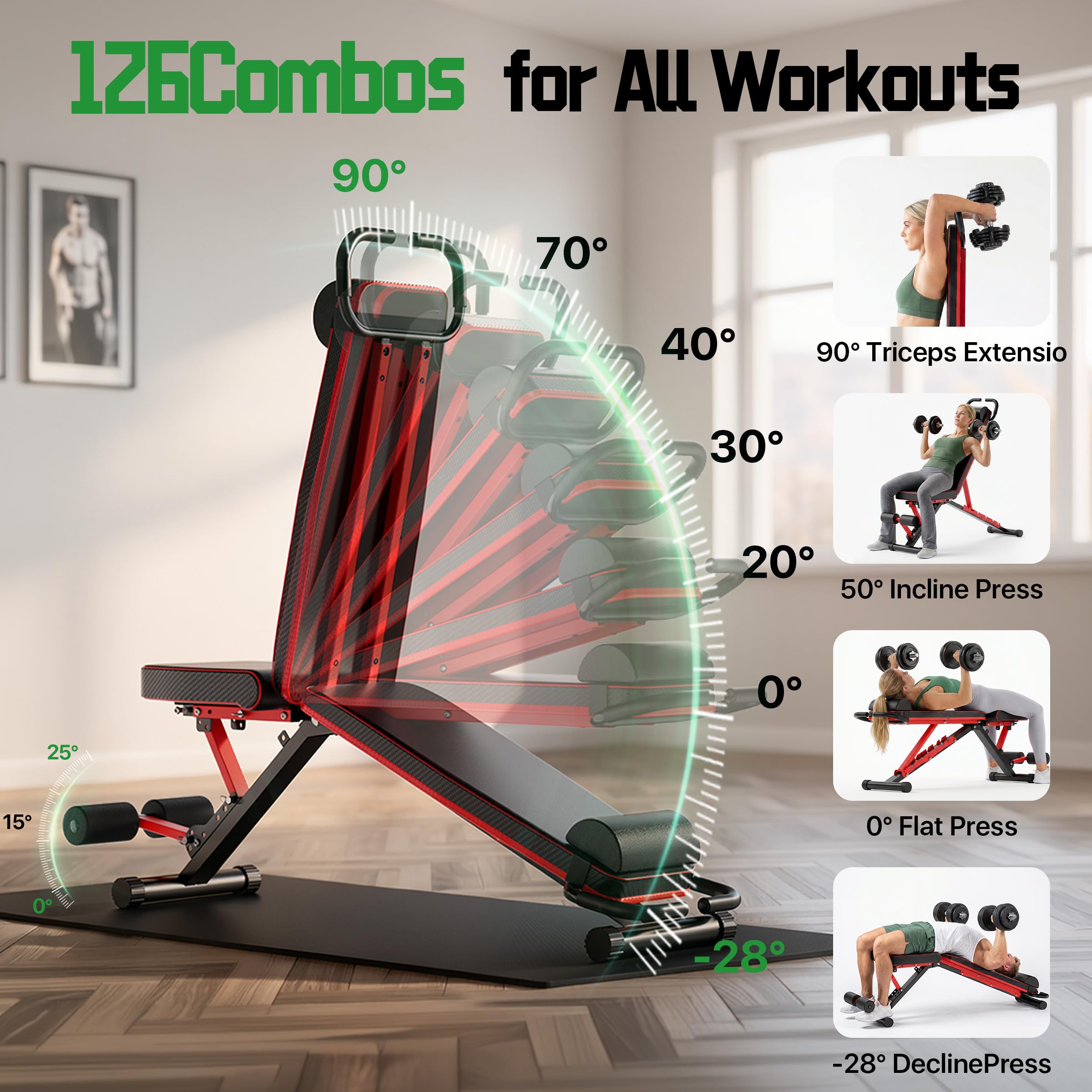 Workout Bench for Home Gym - Folable Adjustable Bench, 98% Pre-Assembled | 1300 LBS, 7-Level Adjustable Back, Compact, Extra-Long Backrest Gym bench for Strength Training Fitness Equipment