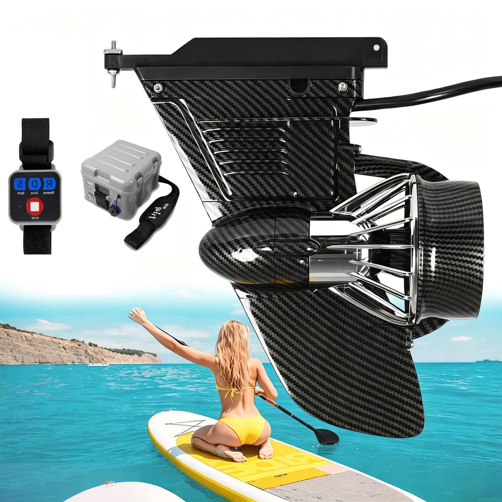 SOTIKARERY 24V SUP Electric Fin Underwater Thruster Electric Surfboard Electric Surf Fin Electric Fin Thruster for Surfboard Electric SUP Fin Kit for Paddleboard, Fishing Board, Surfboar