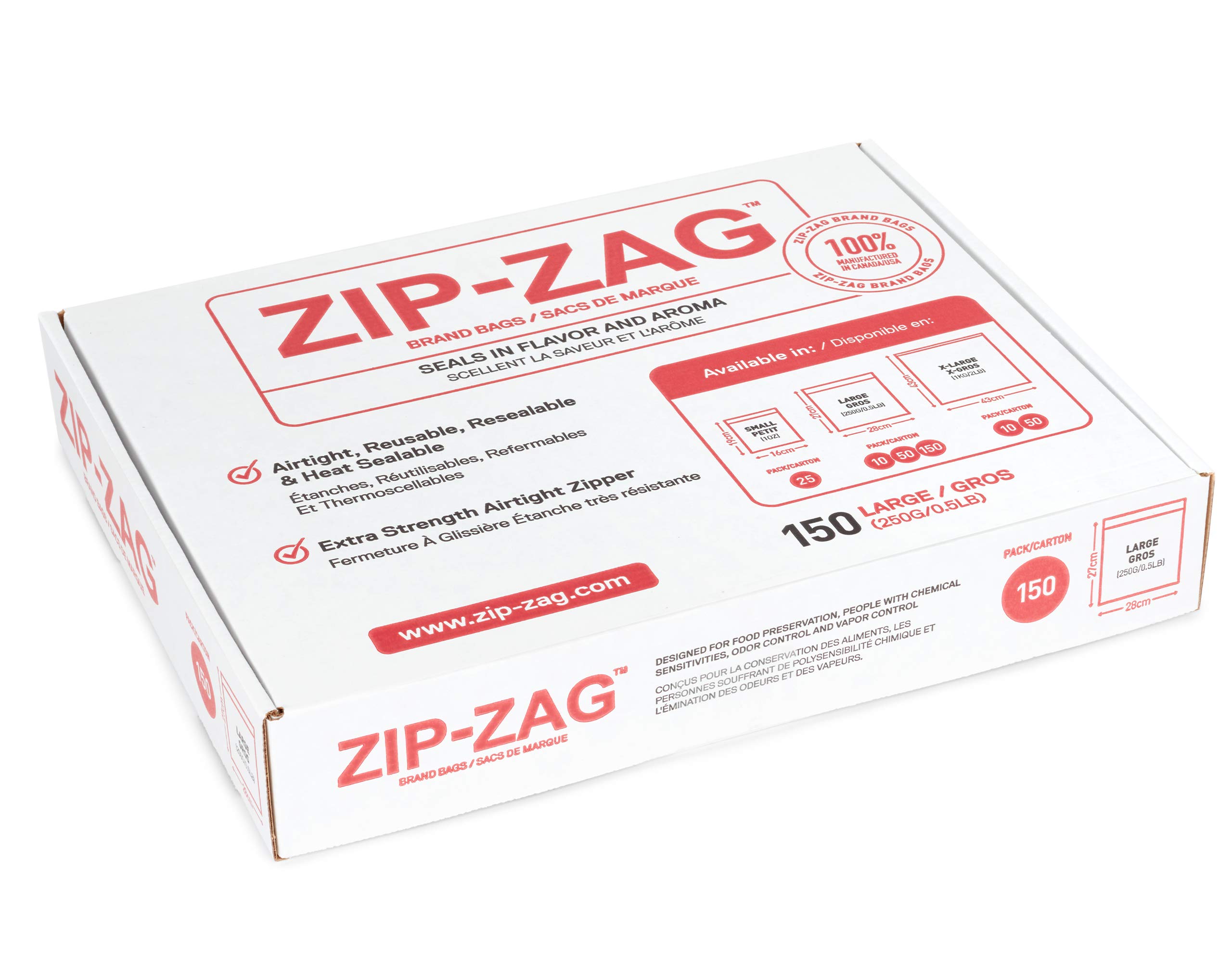 ZIP-ZAGairtight Bags, resealable, Reusable, Smell Proof Bags, Odor Proof Baggies, Anti-Puncture, Washable, Food Safe, Treated for no Static, for Dry Herbs and Spices (150 Half-Pound Bags)