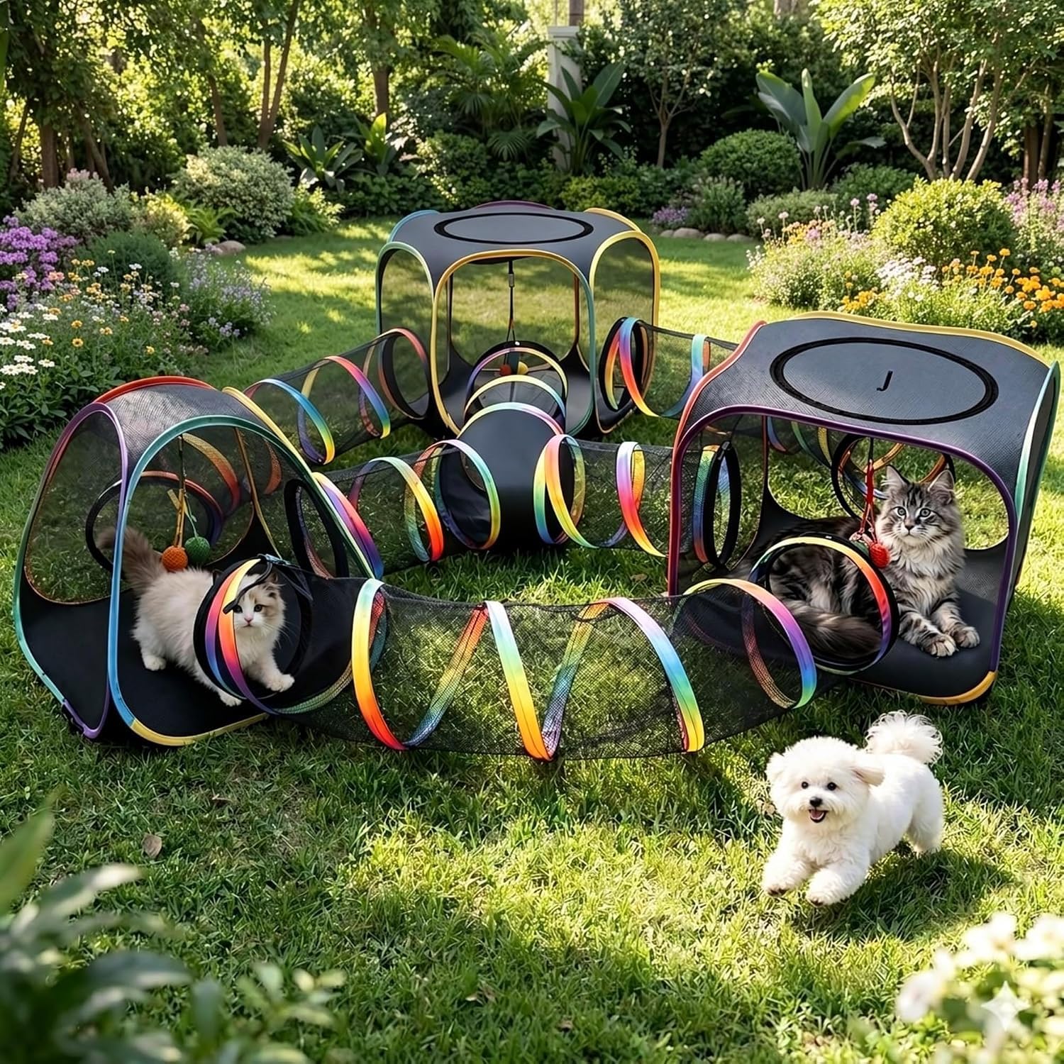 CypherX Outdoor Cat Enclosure, Portable Cat Tent with Tunnel Popup Catio
