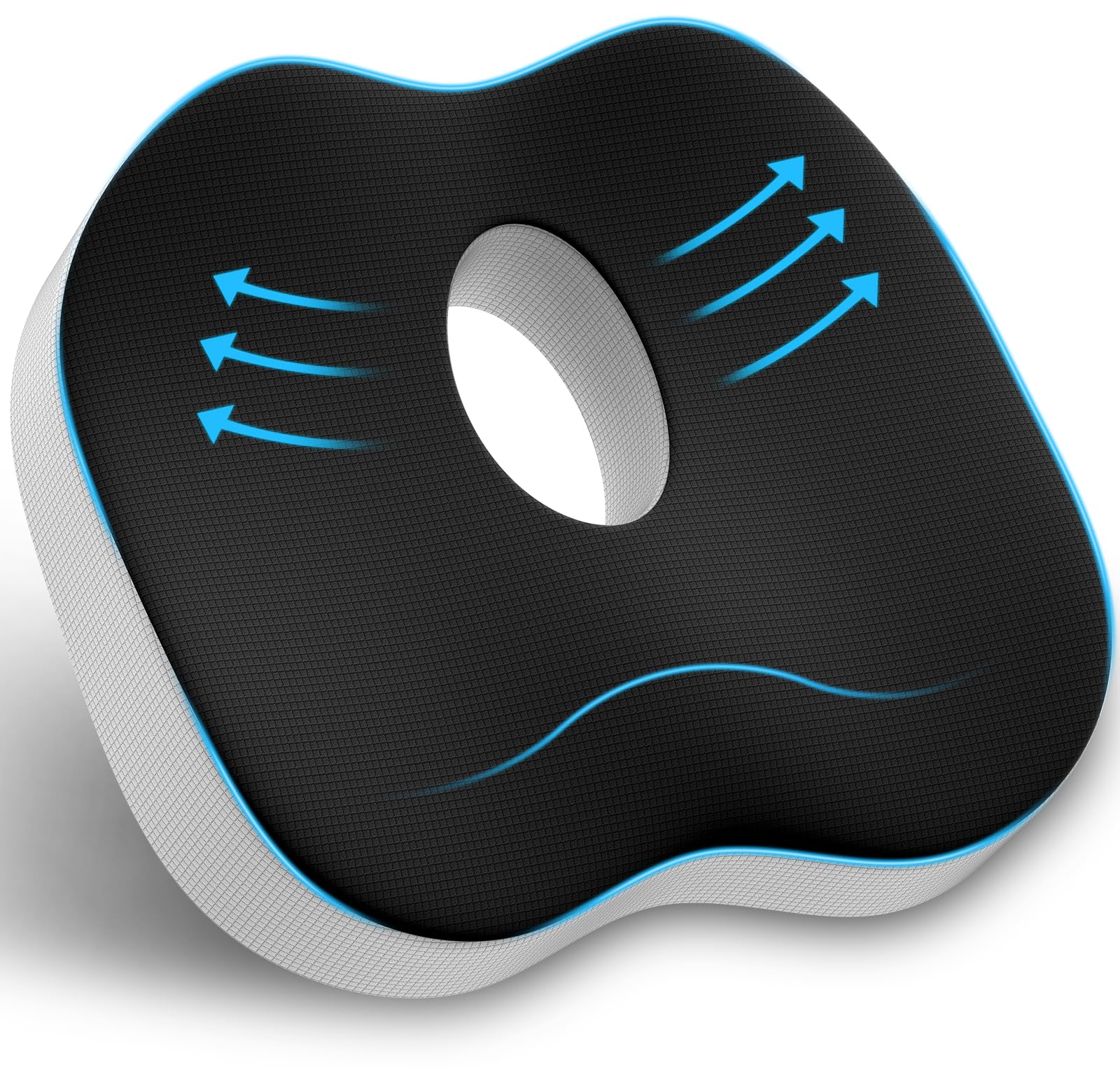 Cuscino Sedia Ufficio, Cuscino Ortopedico Seduta per Coccige, Memory Foam Cuscino Ergonomico Sedia Ufficio, Ciambella Antidecubito Alleviare il Dolore Cuscino per Sedia per Ufficio Auto Gaming - Nero