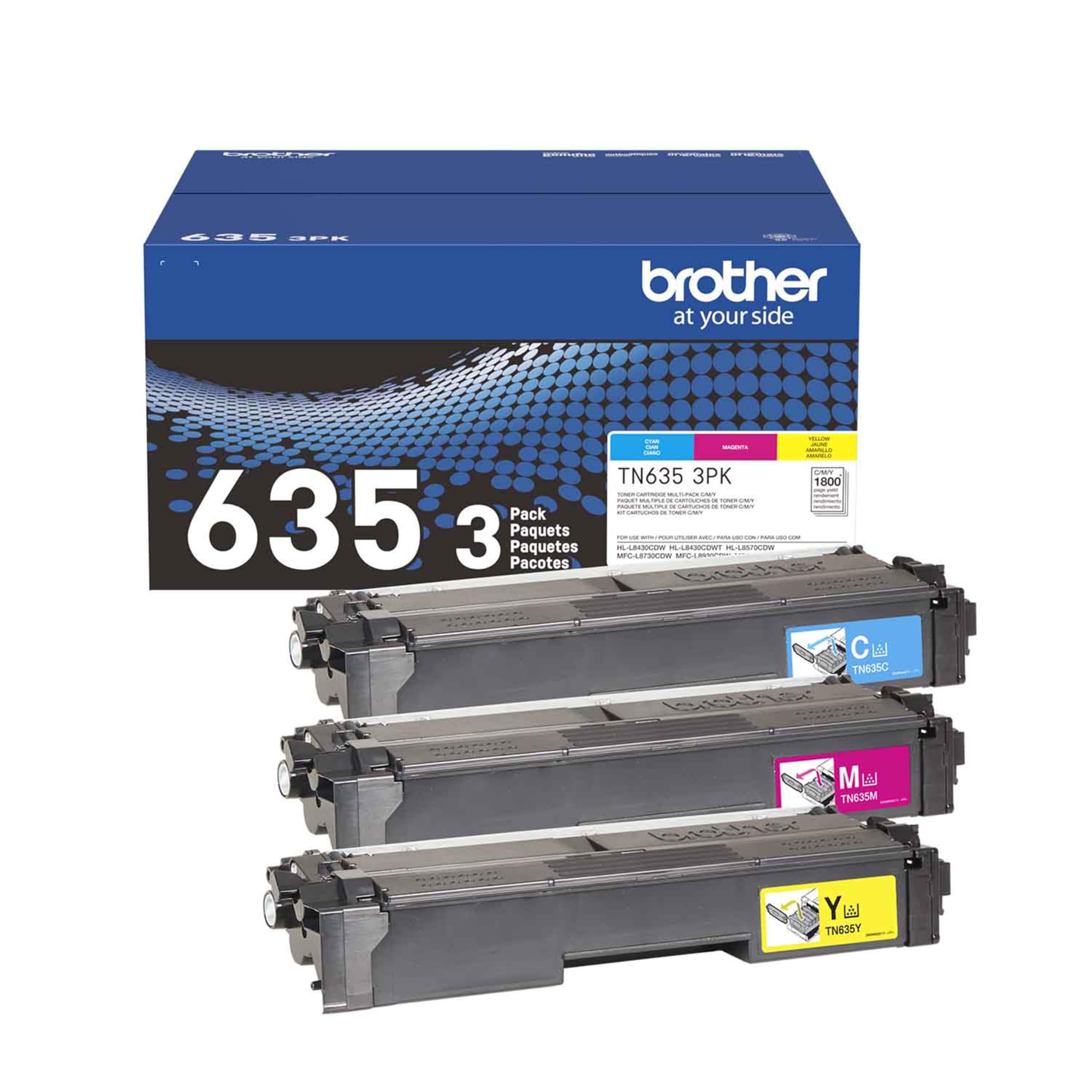 Brother TN635C, TN635M, TN635Y Standard Yield Cyan/Magenta/Yellow Toner, 3 Pack Brother TN635C, TN635M, TN635Y Standard Yield Cyan/Magenta/Yellow Toner, 3 Pack