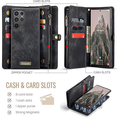 Miniatura 74 de SZHAIYU 2 in 1 Detachable for Samsung Galaxy S23 Ultra Wallet Case with Card Holder, Retro Premium Flip Leather Cover Magnetic Zipper Pocket Phone