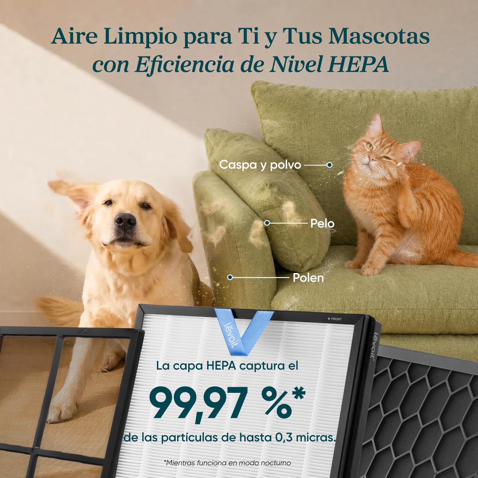 Levoit Vital Pet Pro Purificador de Aire para Mascotas, Sensor PM2.5 y TVOC | Prefiltro con Autolimpieza, Inteligente, ALEXA, Carbón Activo de Alta Capacidad, contra Pelo, Alérgenos, Olores, Caspa