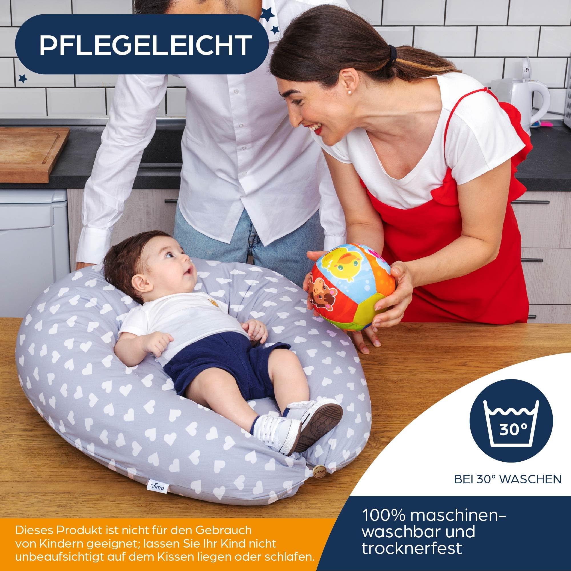 Niimo® XXL+ Seitenschläferkissen & Schwangerschaftskissen – 3-in-1 Stillkissen mit Extra-Kissen als Baby-Nest, 100% Baumwolle, Waschbar, Ergonomisch, Lagerungskissen Erwachsene (200 x 70 cm)