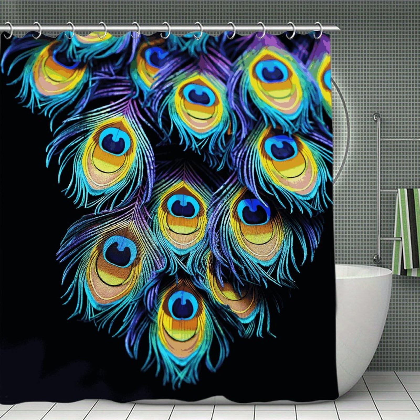 VstaDank A Bunch of Peacock Feathers Shower Curtain 71x71 Heavy Duty Polyester Cloth Bath Curtain with Hooks Thick Waterproof Shower Liner Fun Magic Decorative Bathroom Curtains for Bathtub