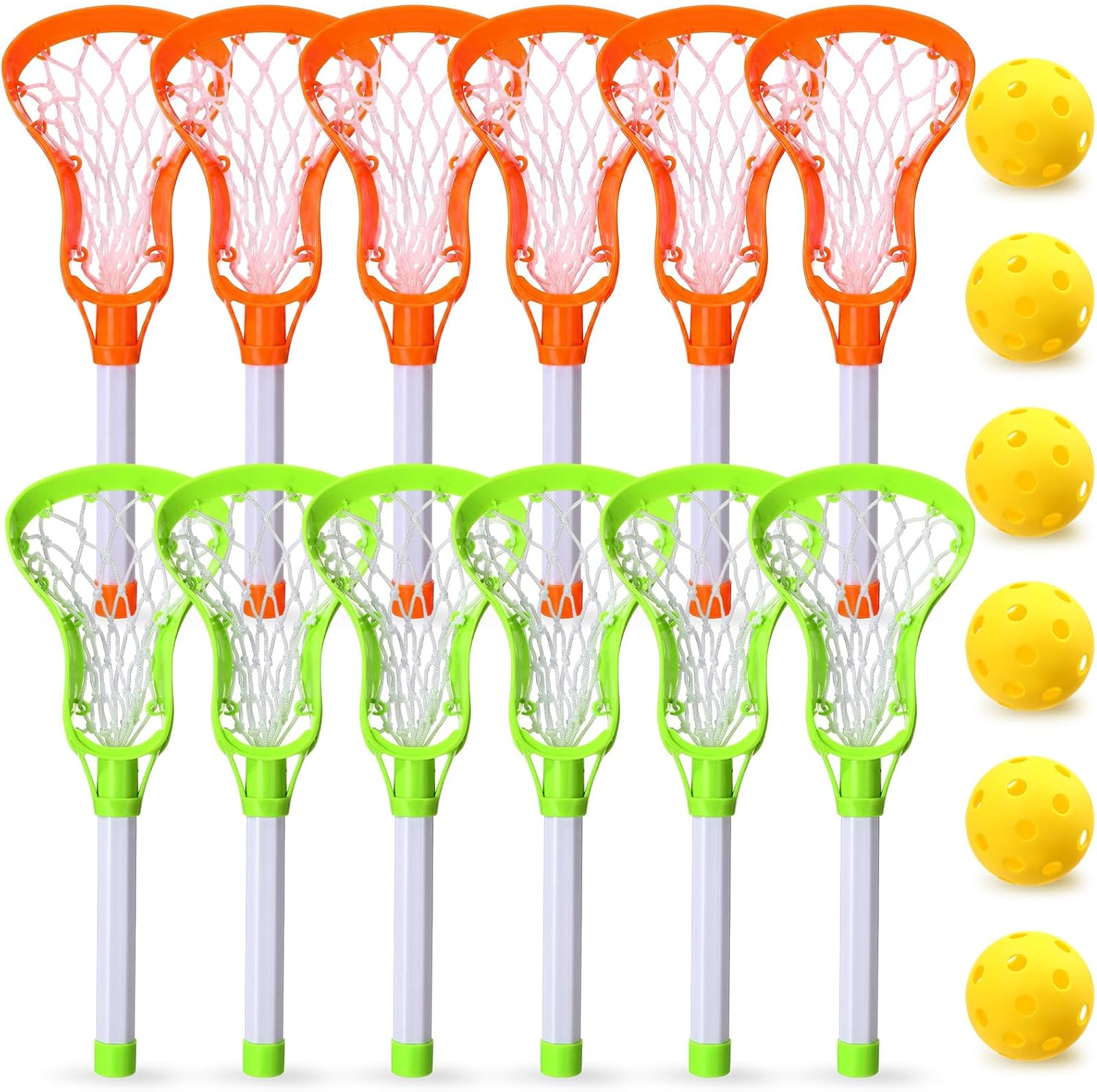 Hoteam 6 Sets Mini Lacrosse Stick & Ball, Includes 12 Water Lacrosse Sticks for Pool and 6 Balls Plastic Outdoor Game Set Beach Pool Party Games Sports Summer (Green, Orange)