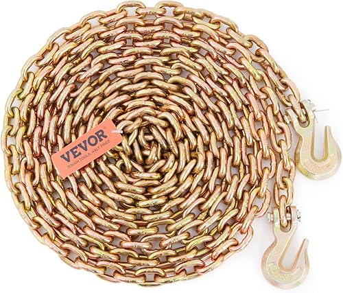 VEVOR Cadena de carpeta de transporte, cadena de remolque de 516 x 20 pies con ganchos de agarre, carga de trabajo segura de 4900 libras, cadena de
