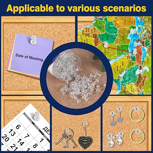 Miniatura 7 de DANRONG 800 pines transparentes, tamaño estándar, tachuelas para el pulgar para tablón de anuncios, tablero de corcho, pared, mapas, accesorios