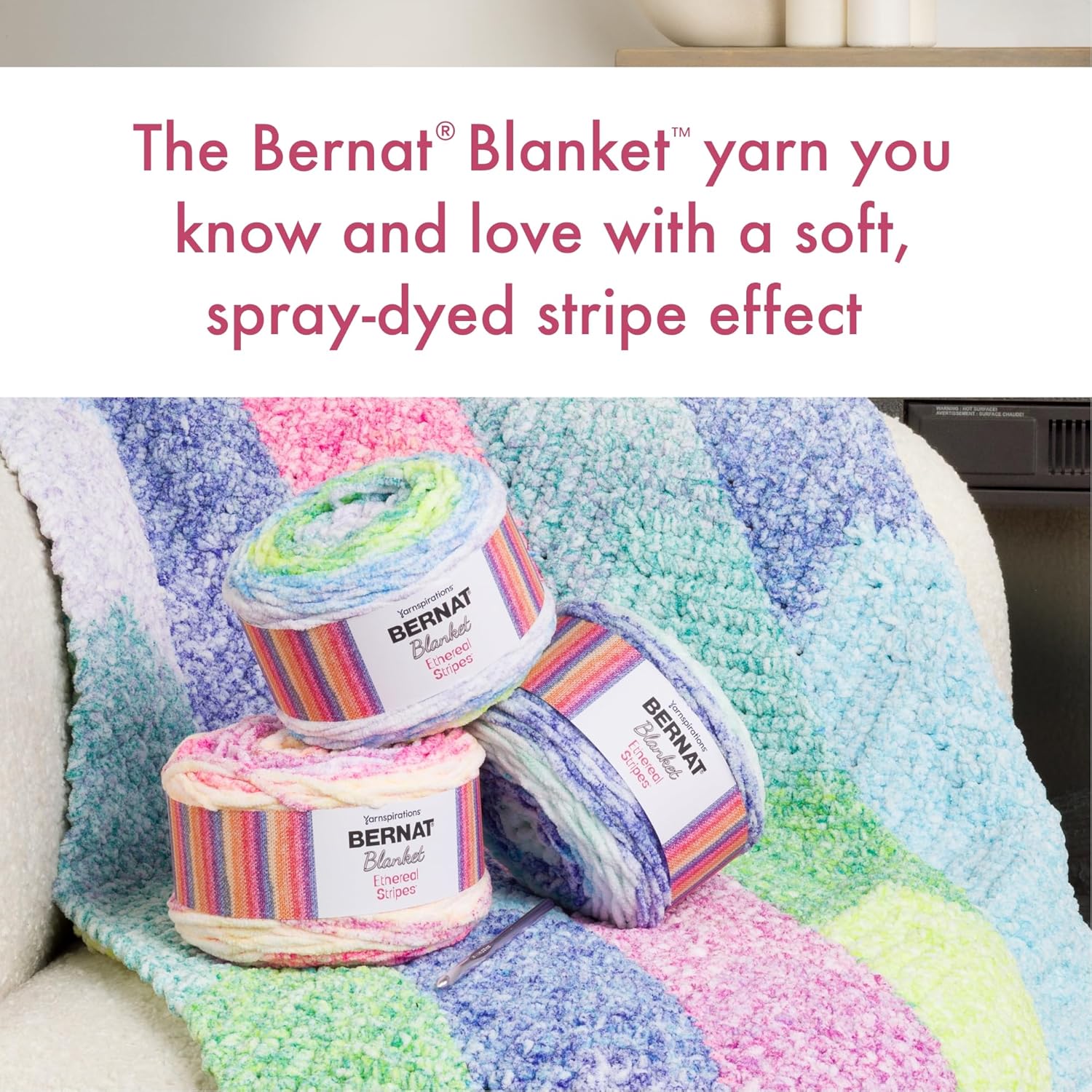 Bernat Blanket Ethereal Stripes Driftwood Yarn - 2 Pack of 300g/10.5oz - 100% Polyester - #6 Super Bulky - 220 Yards - Knitting/Crochet