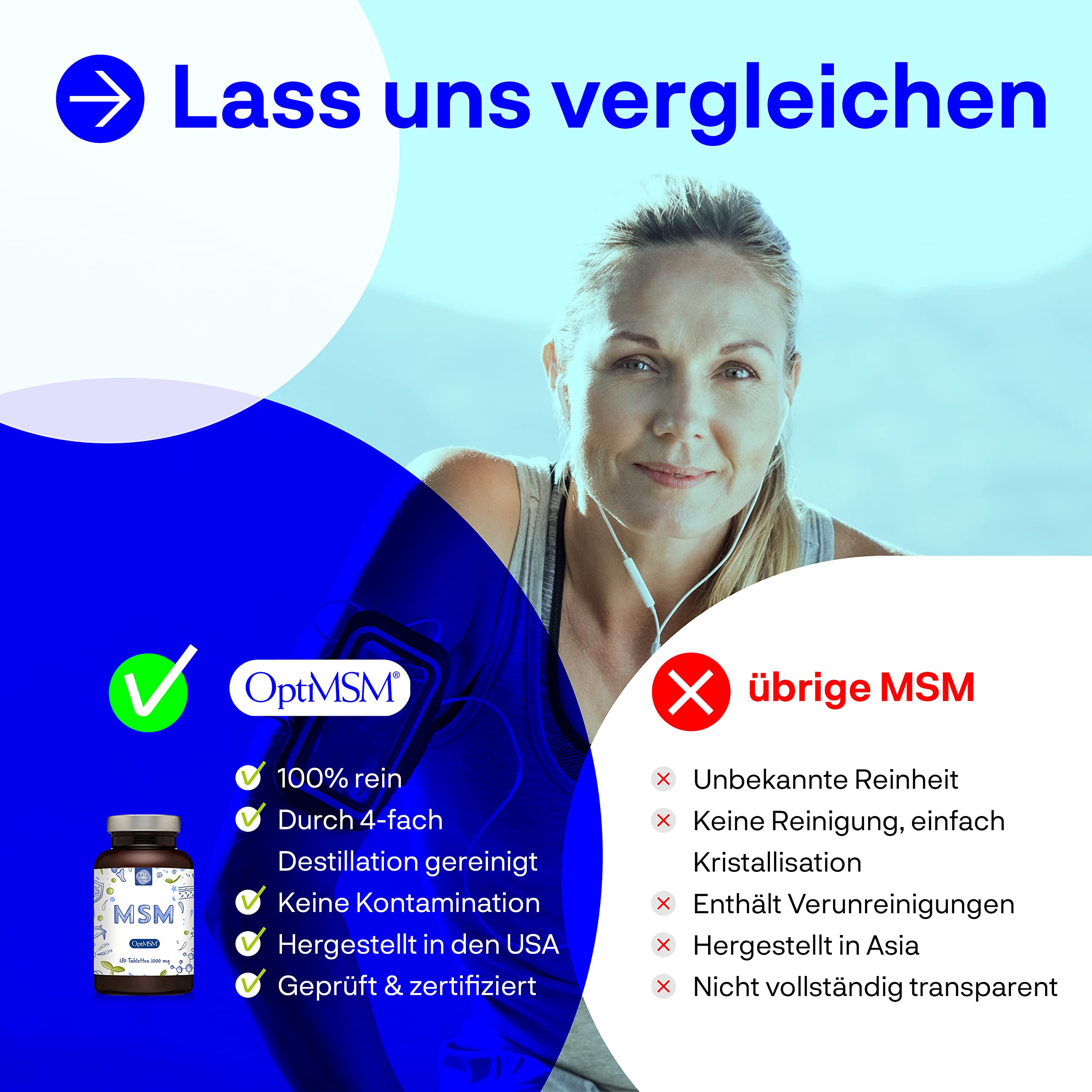 Kala Health - OptiMSM® (Methylsulfonylmethan) Tabletten hochdosiert, 99,9% reines MSM schwefel Laborgeprüfte Herstellung ohne Zusätze in den Vereinigten Staaten