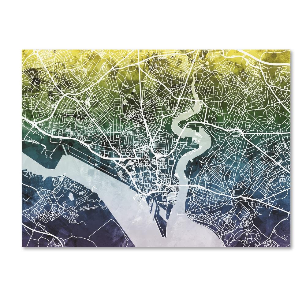 Southampton England City Map VI by Michael Tompsett, 14x19-Inch Canvas Wall Art
