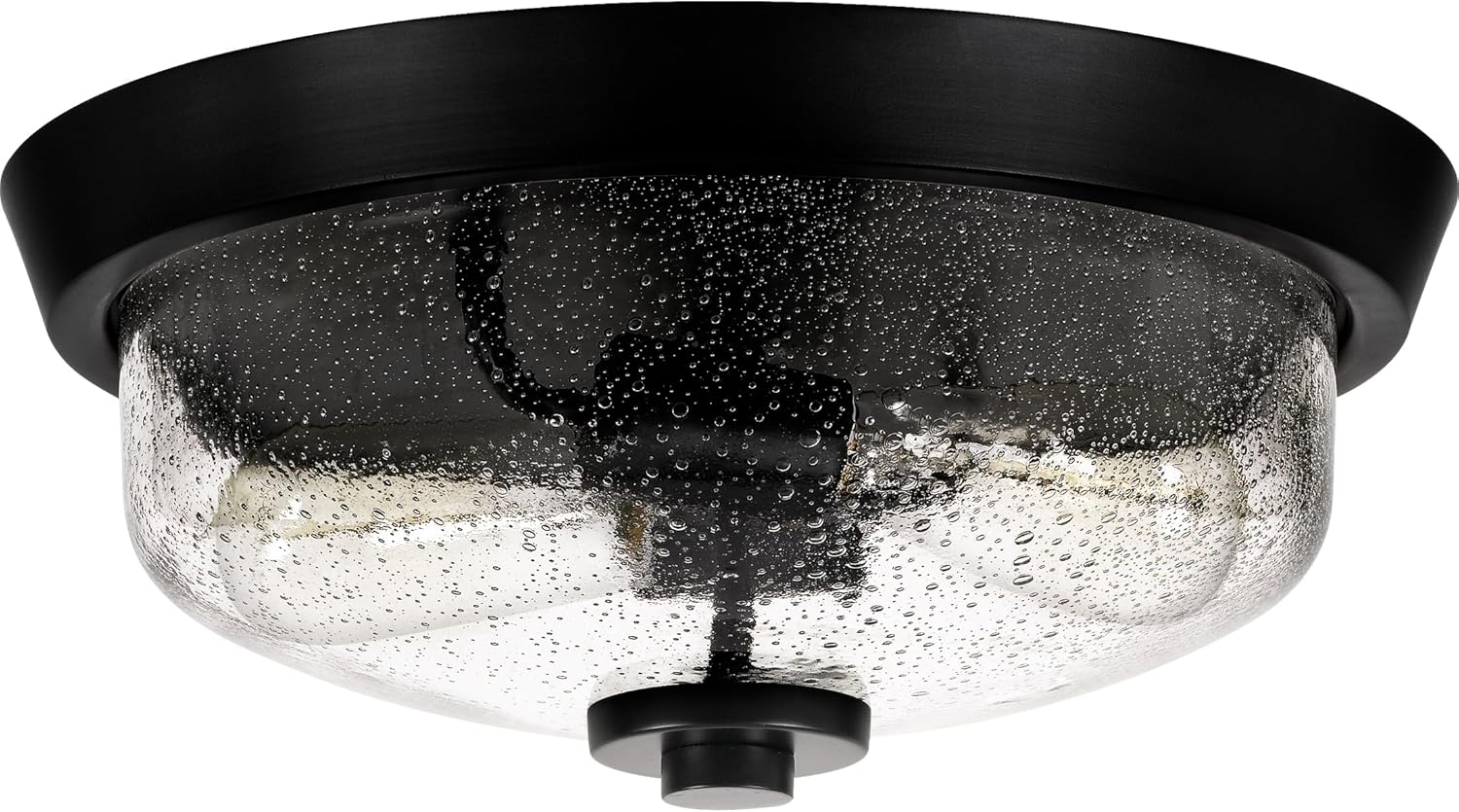Quoizel Radius 2-Light Earth Black Flush Mount Ceiling Light with Clear Seeded Glass, Traditional Style Ceiling Light for Hallway, Bedroom, Bathroom, or Closet