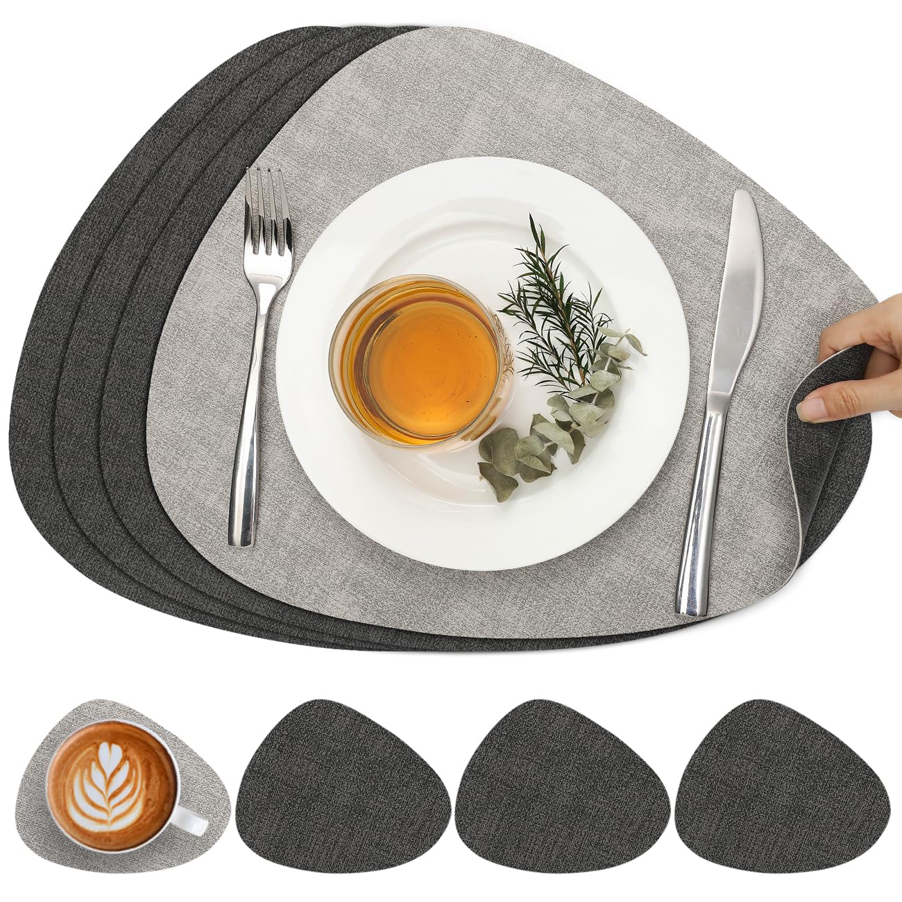 Chitomars Placemats and Coaster Set of 4, Place Mats Table Mats Coffee Mats Placemats set of 4 Triangle Waterproof Wipeable Dual Sided Kitchen Heat Resistant Non-Slip Washable