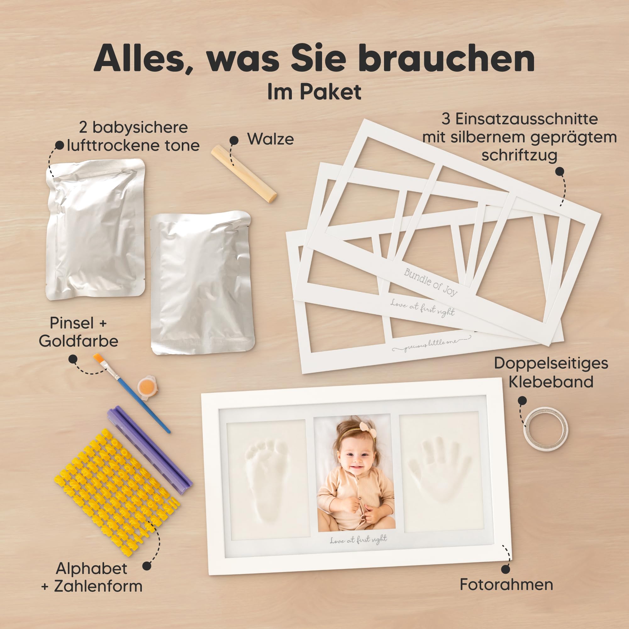 Keababies Baby Handabdruck Und Fußabdruck Set - Ton Handabdruck Andenken Rahmen, Neugeborenen Kinderzimmer Bilderrahmen fur Mädchen und Junge, Personalisierte Geschenke Baby fur Neue Mom(Alpine White)
