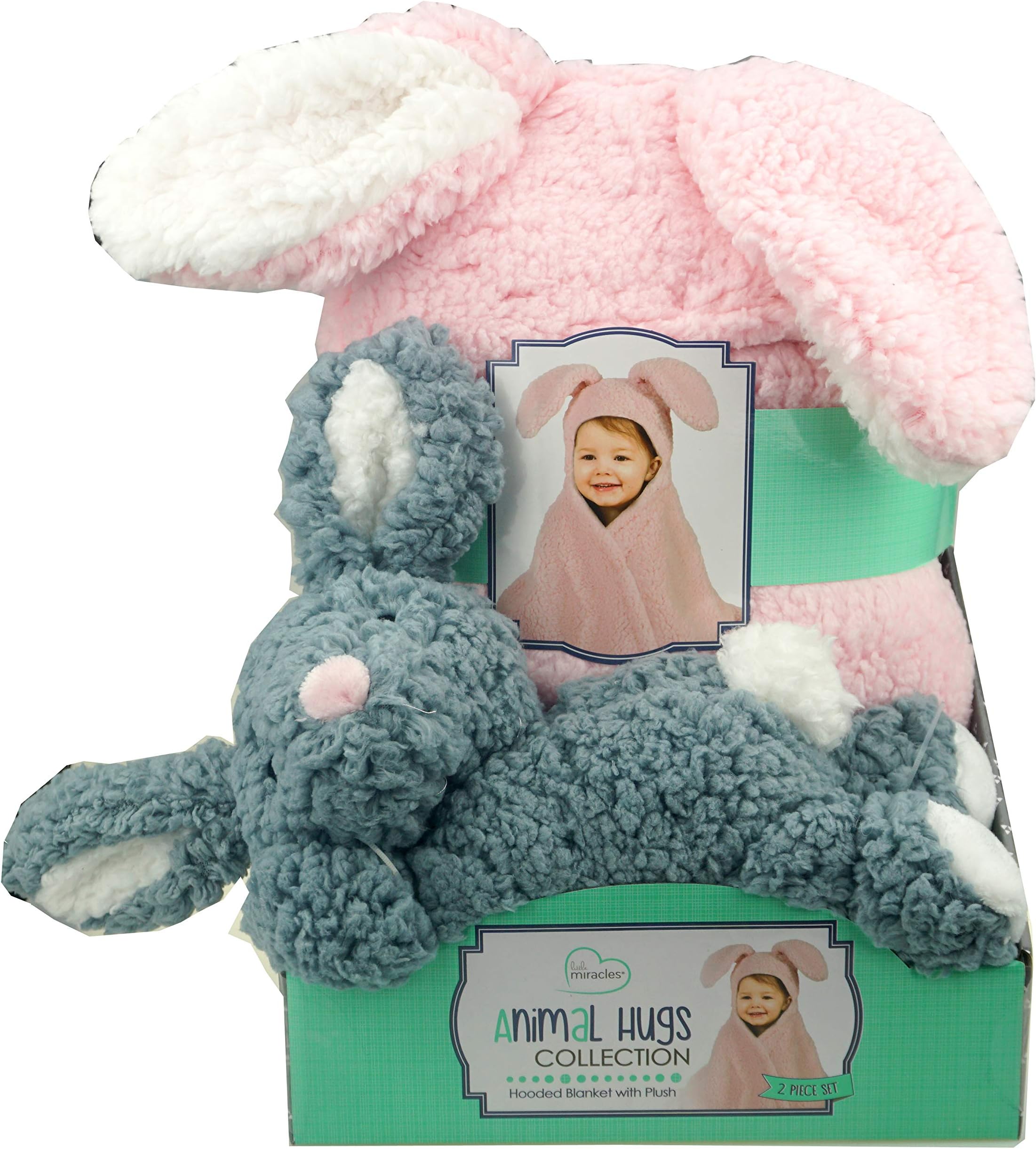 Animal Hugs Collection - Hooded Blanket with Plush, 2 Piece Set (Rabbit)